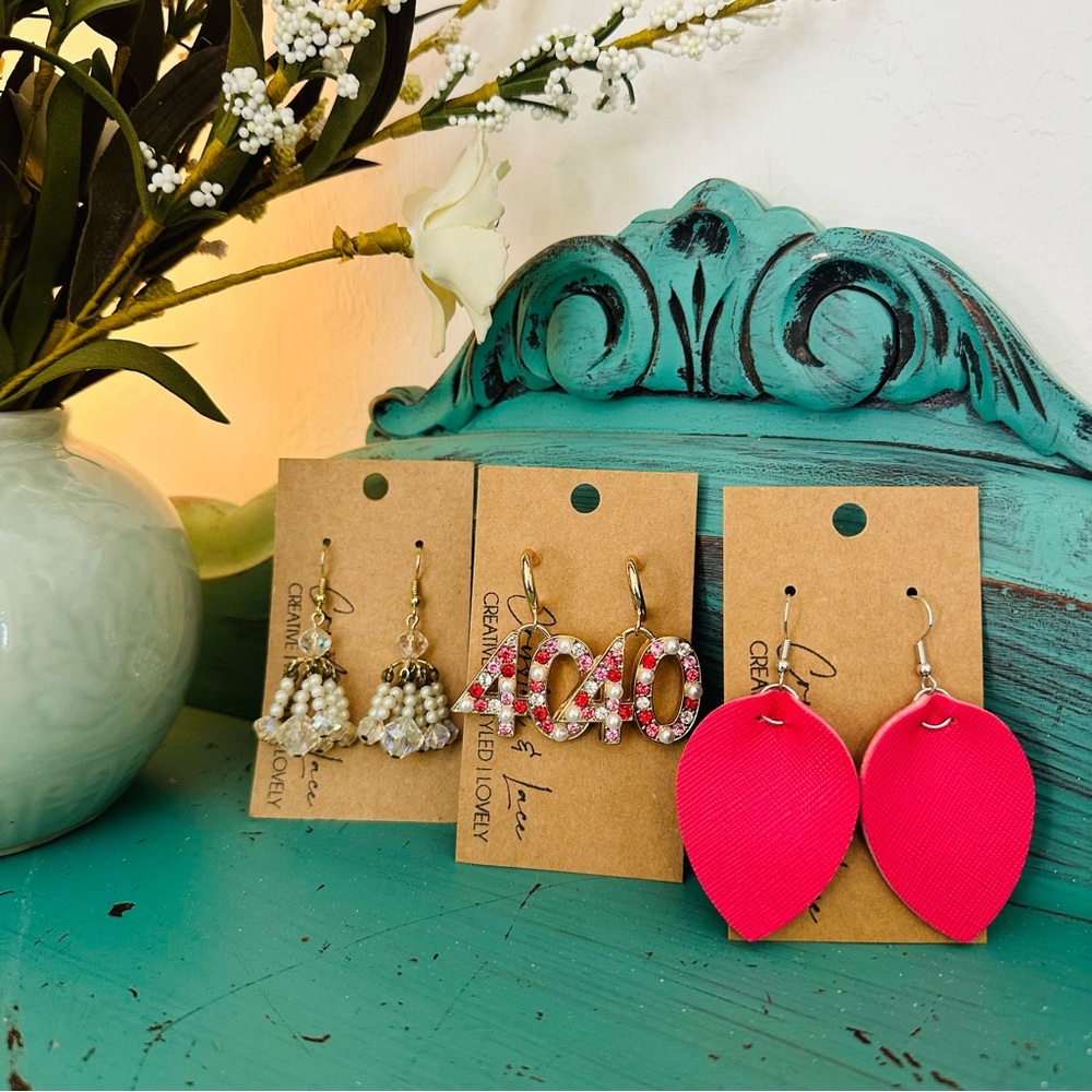 Set of Three Earrings - Pearl, Pink, “40”